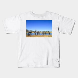 Elephants Wading in a Shallow River in Botswana Kids T-Shirt